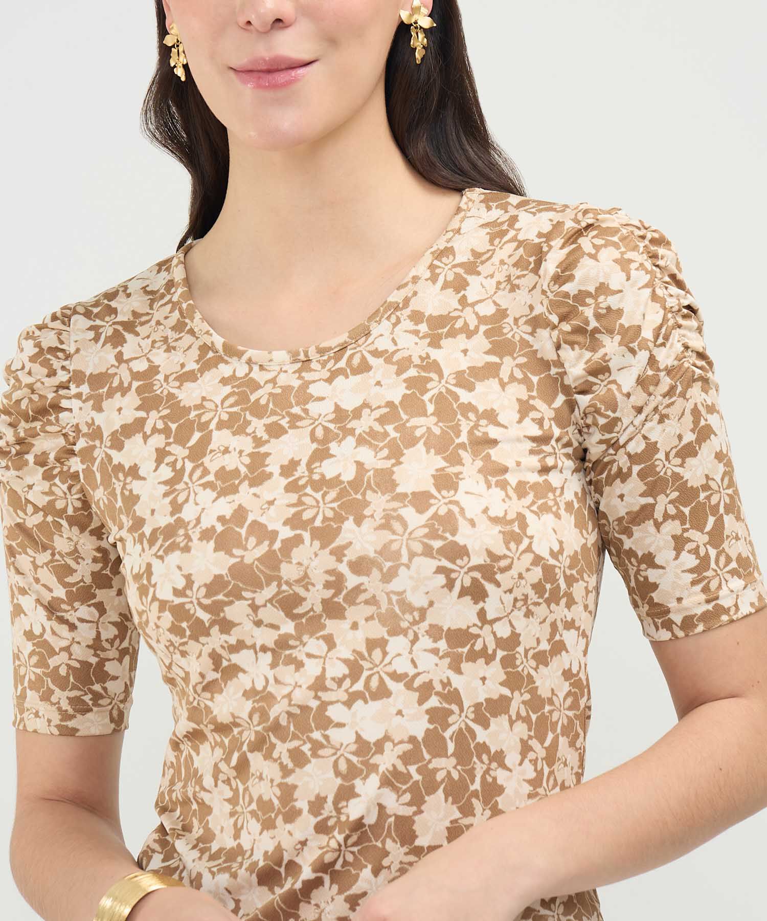 Camiseta Manga Corta Con Ruche Estampada