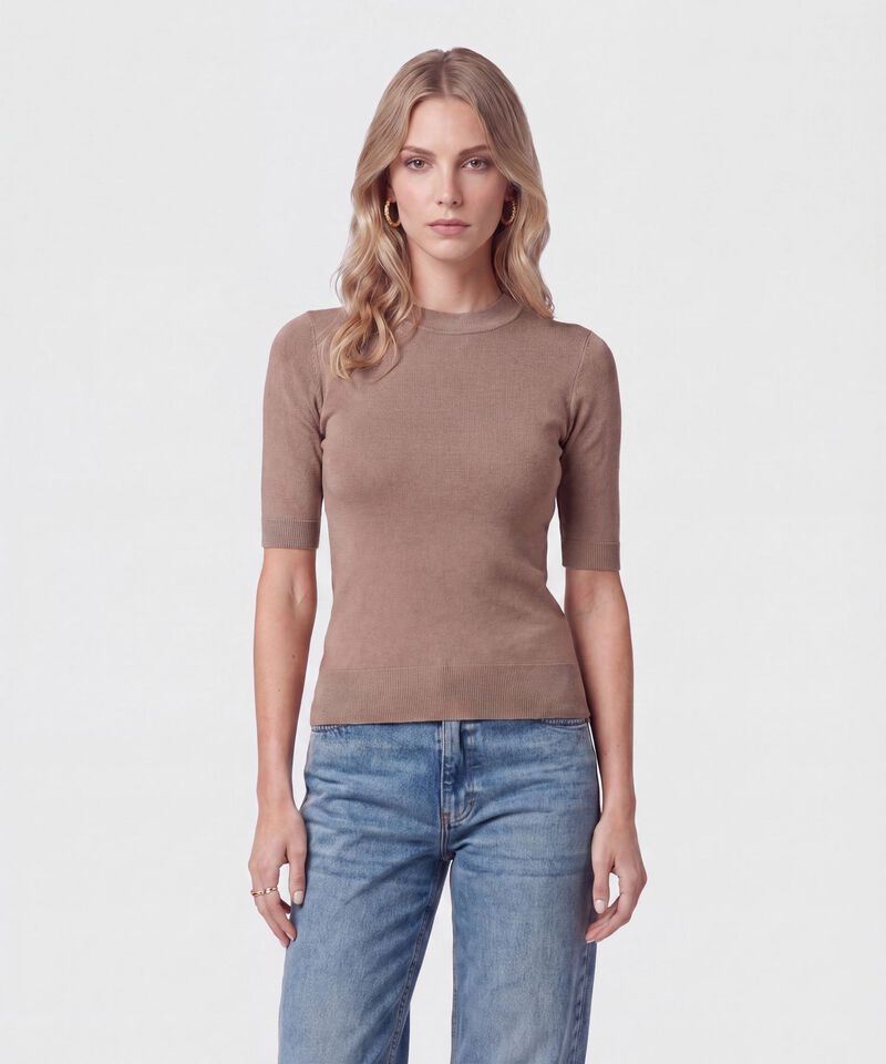 Camiseta De Punto Cuello Redondo Mujer