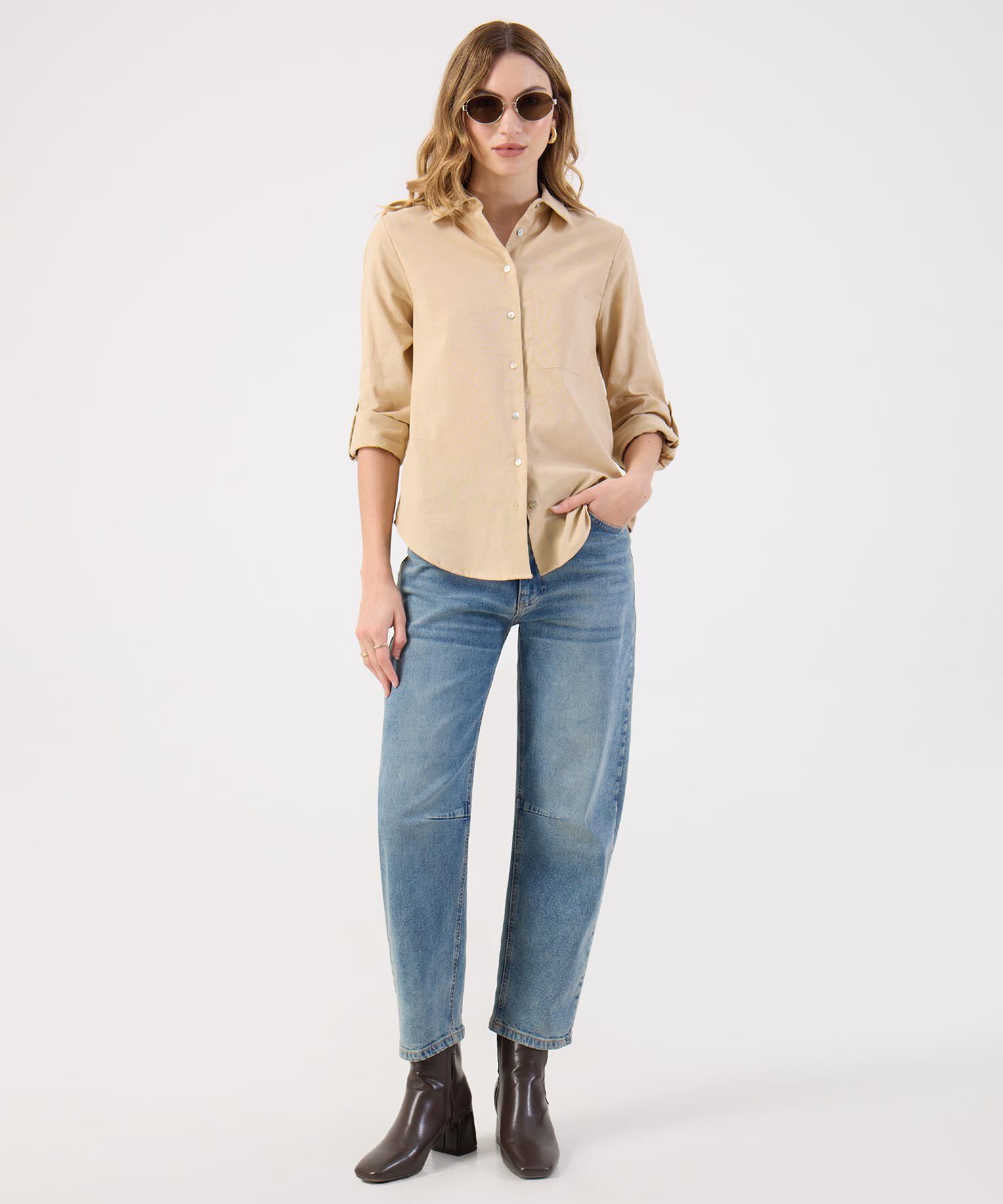 Camisa Dama Azul Claro Manga 3/4 Versátil