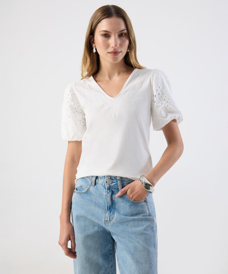 Camiseta Casual Mangas De Ojalillo Para Mujer