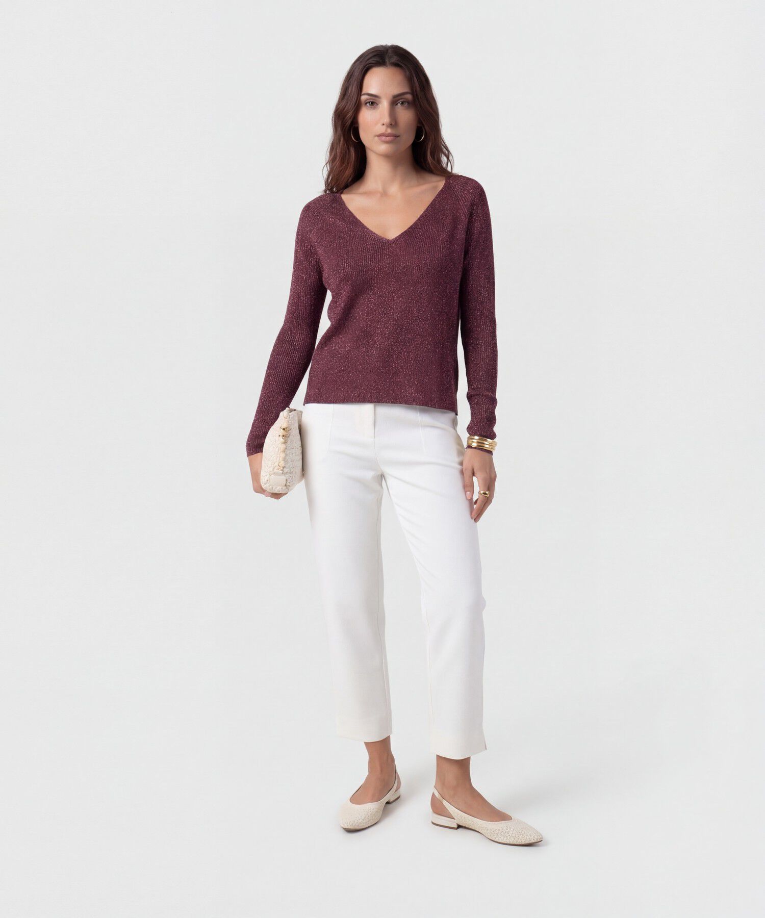 Saco De Punto Cuello En V Mujer