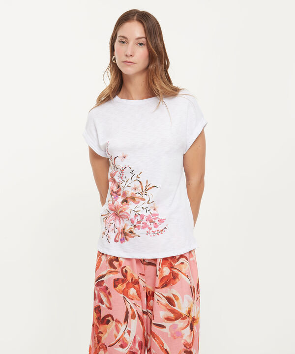 Pantalón Estampado Con Elástico En Cintura, Bolsillos Laterales Y Anudado Decorativo, Líneas