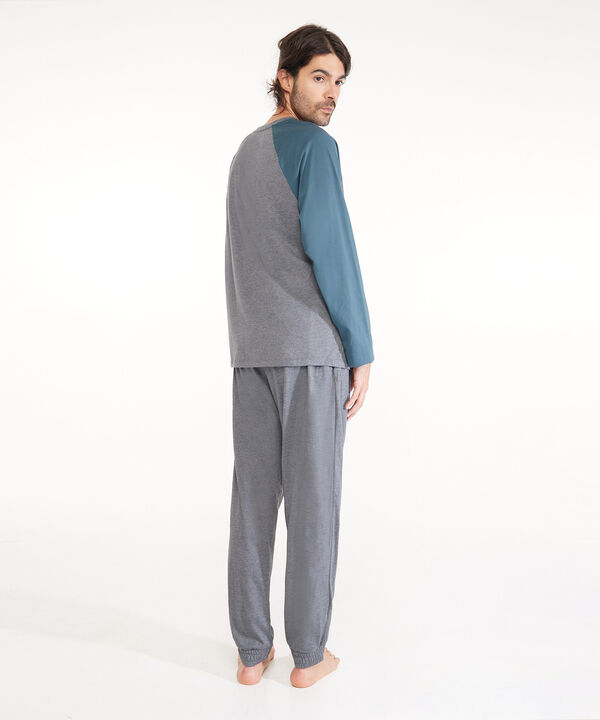 Pijama Con Camiseta Manga Rangla En Contraste Y Pantalón Unicolor