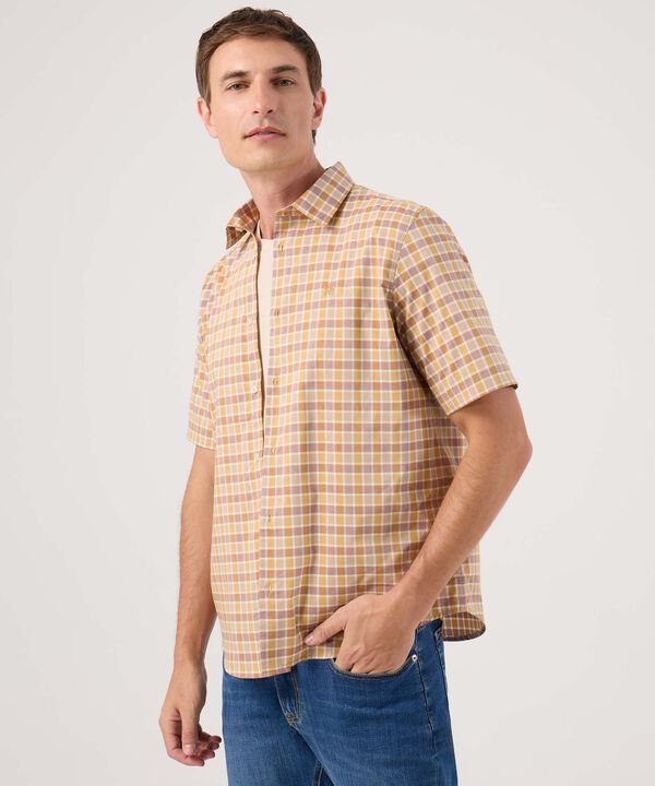 Camisa Manga Corta Cuadros Estampados Con Bolsillo image number null
