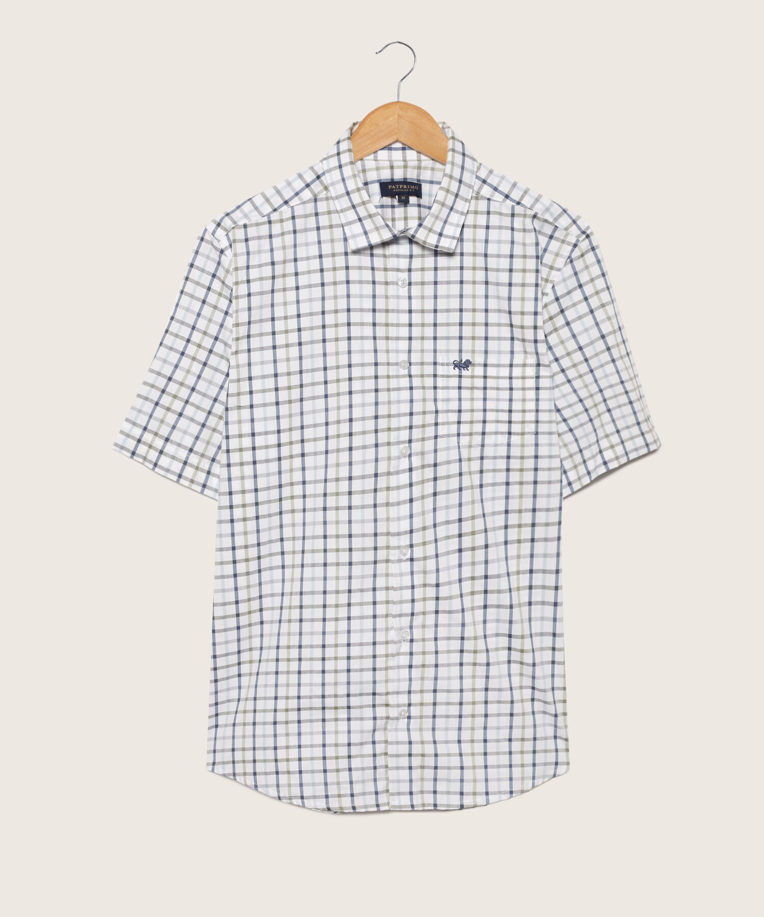 Camisa Manga Corta Cuadros Estampados Con Bolsillo