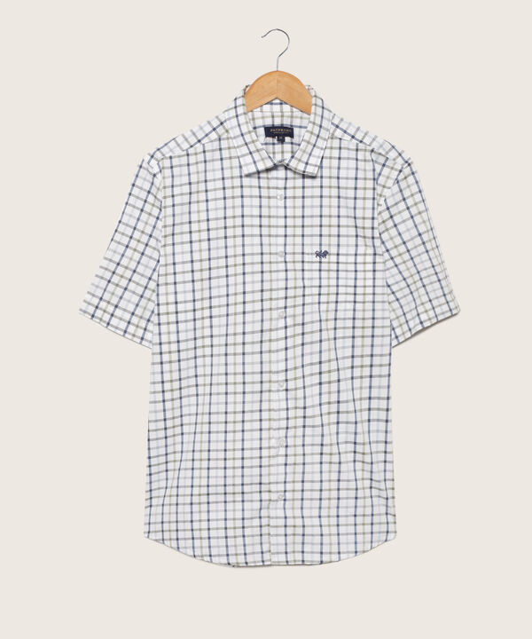 Camisa Manga Corta Cuadros Estampados Con Bolsillo