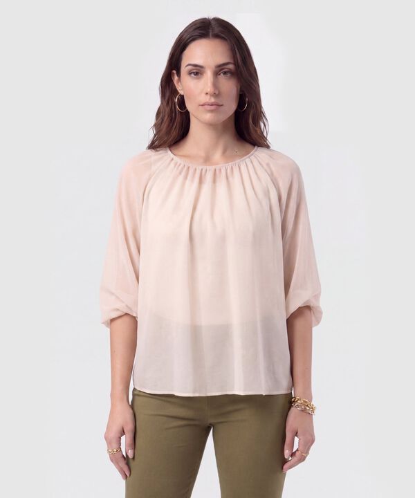 Blusa Cuello Recogido Transparente Mujer