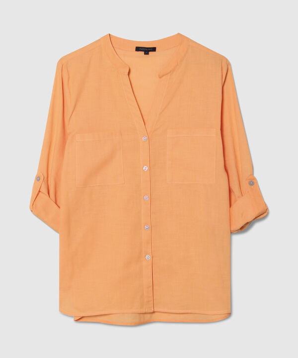 Blusa  Manga Larga Con Bolsillo Unicolor