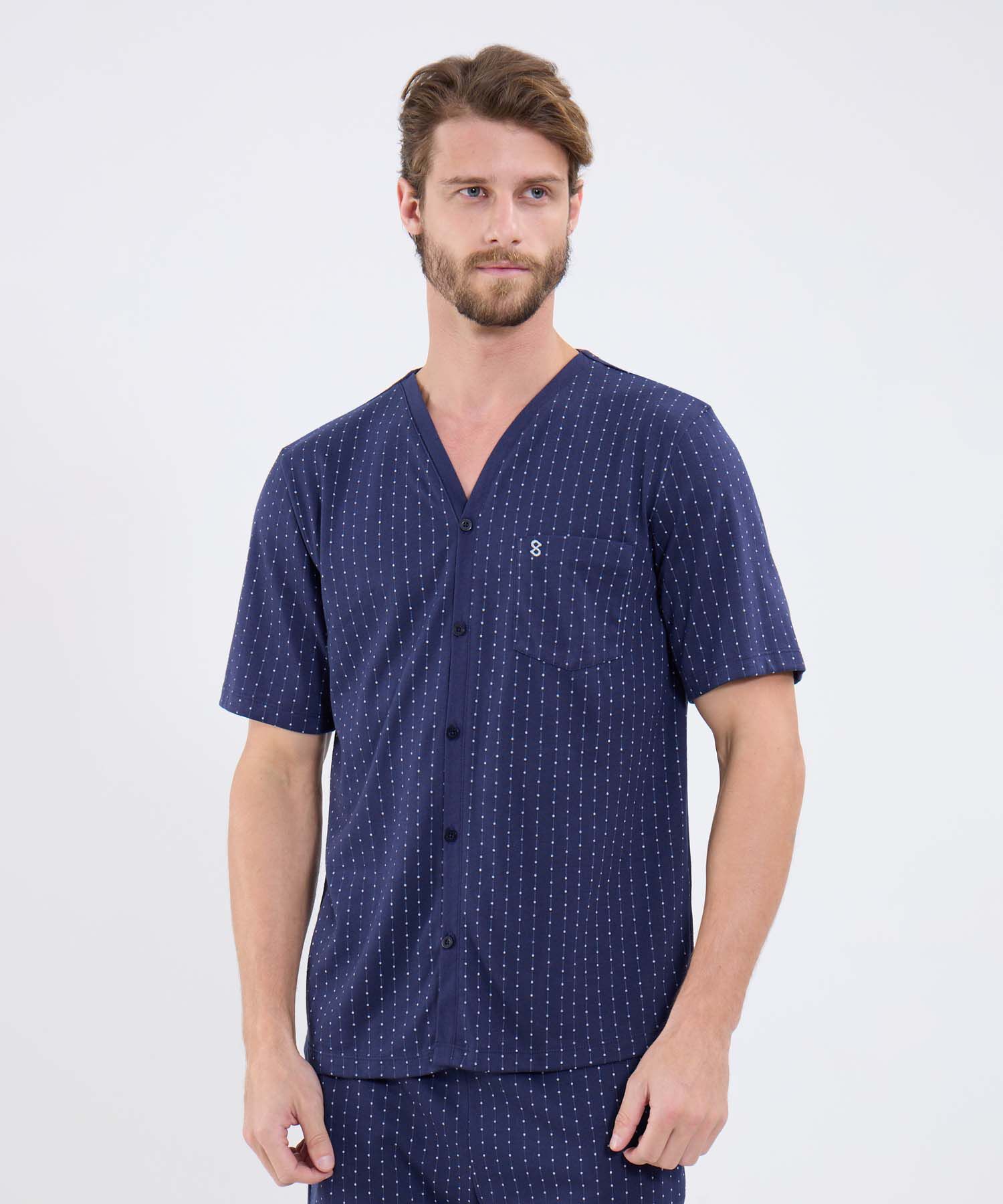 Conjunto Pijama Camisa Cuello V Y Pantaloneta Estampada Para Hombre