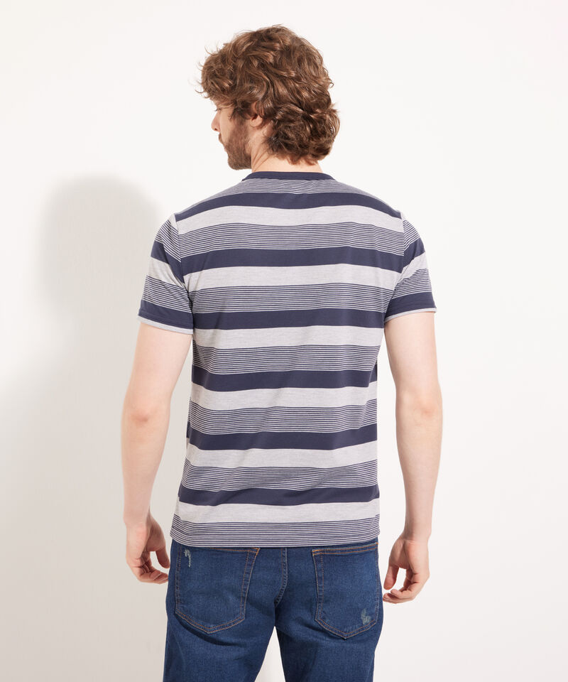 Camiseta Manga Corta Cuello Redondo Con Bolsillo, Preteñida A Rayas