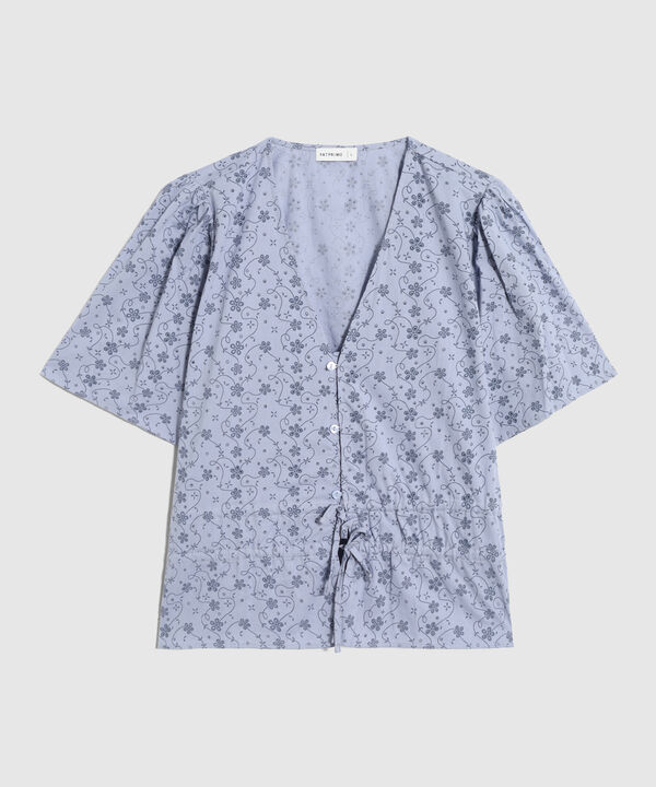 Blusa Con Nudo Ajustable Y Manga Corta Para Mujer image number null