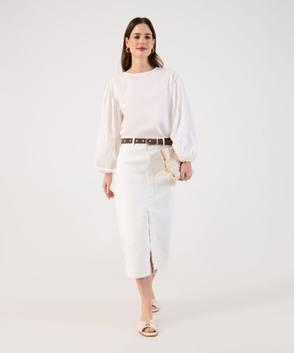 Falda Midi en Denim con Abertura Frontal para Mujer image number null