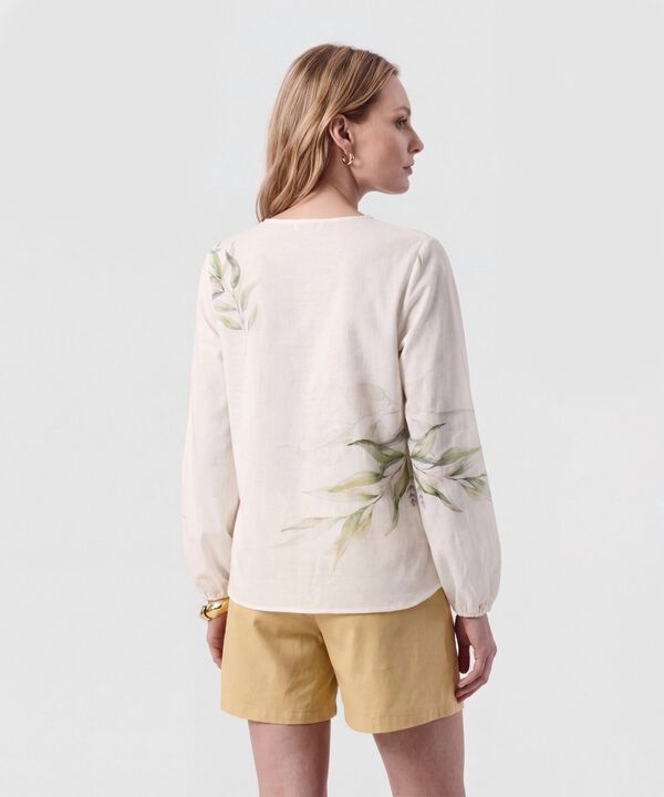 Blusa Con Cuello Redondo Y Manga Larga Mujer