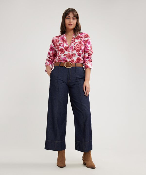 Blusa Manga Larga Estampada En Lino