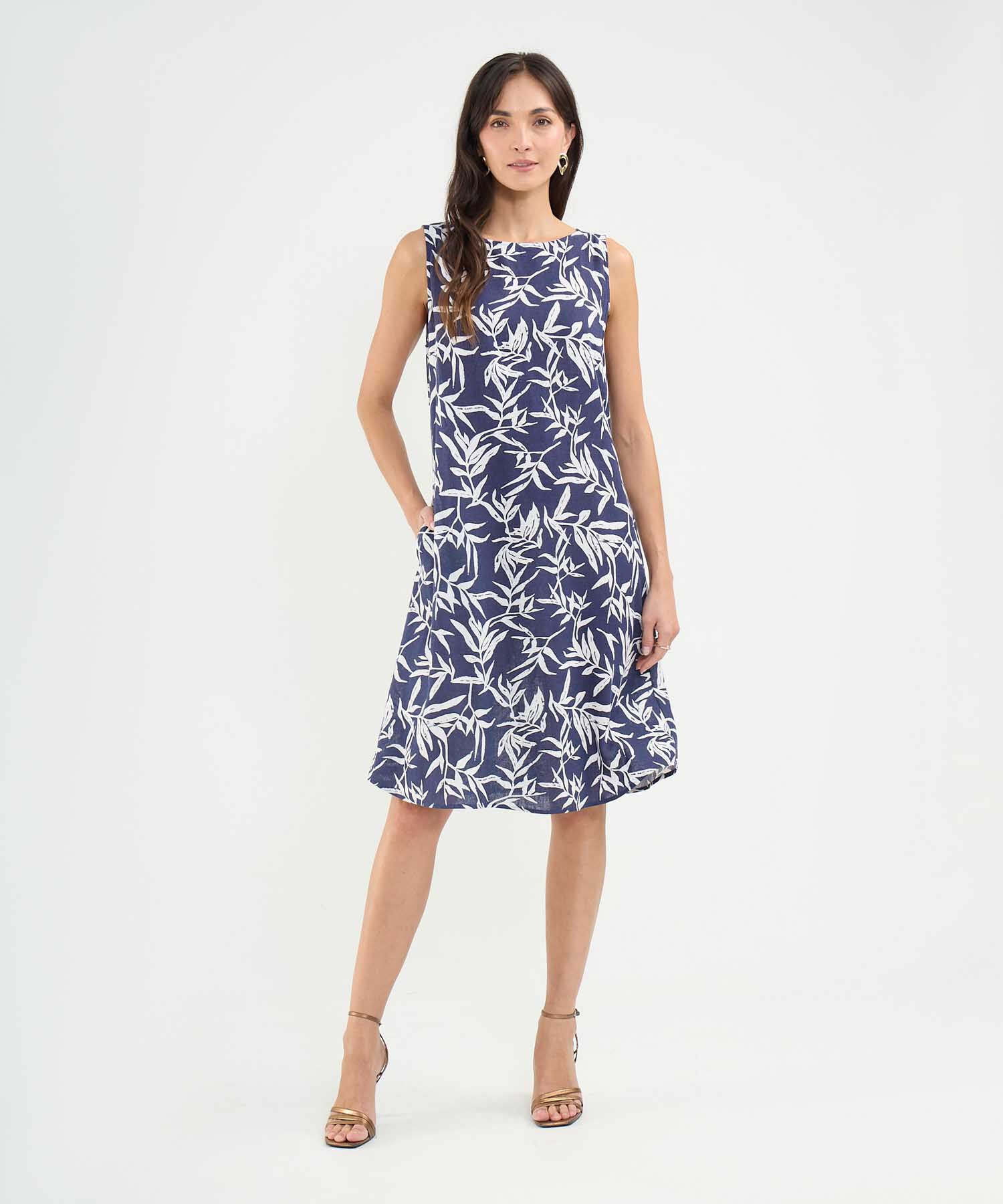 Vestido Estampado en Efecto Lino
