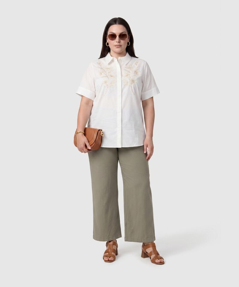 Camisa Manga Corta Con Aplique Para Mujer Curvy
