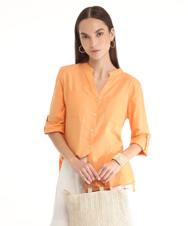 Blusa  Manga Larga Con Bolsillo Unicolor image number null