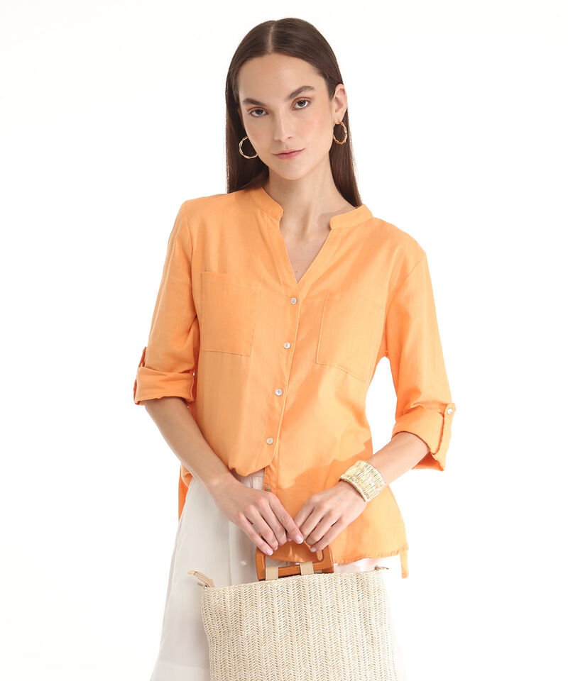 Blusa  Manga Larga Con Bolsillo Unicolor