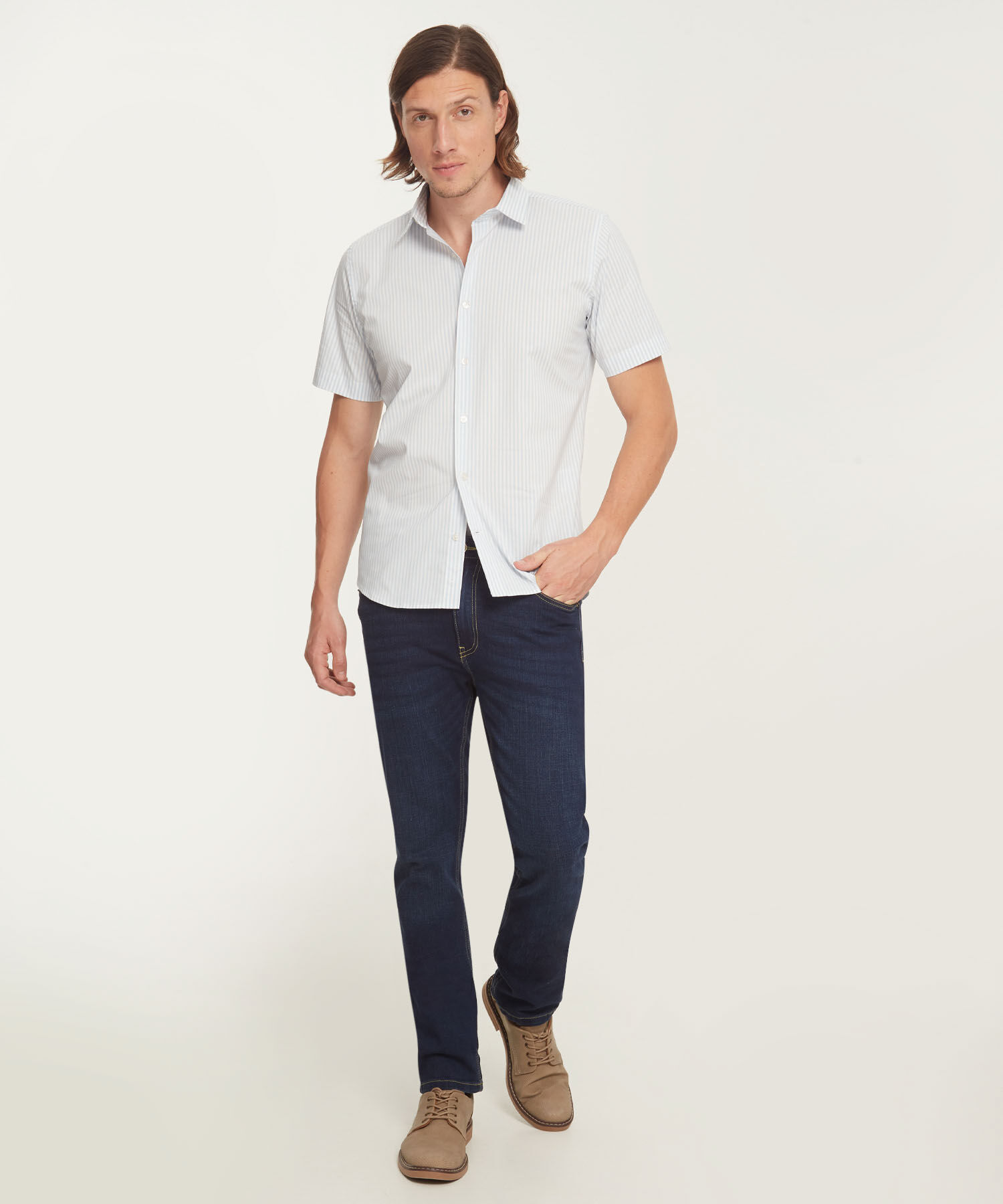 Camisa M/C Pretendida Cuello Formal Corto Slim Fit