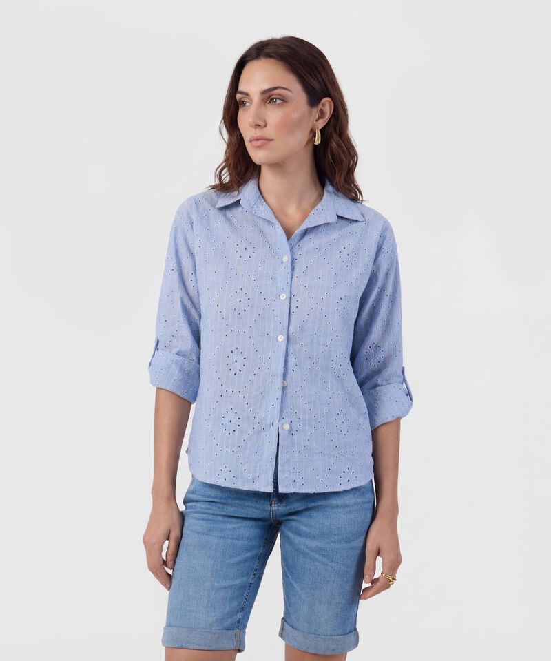 Camisa En Broderie Con Charretera Para Mujer
