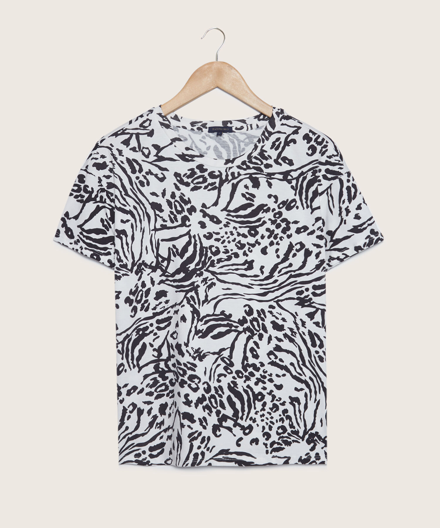 Camiseta Manga Corta Corrida Estampada Con Cuello Redondo