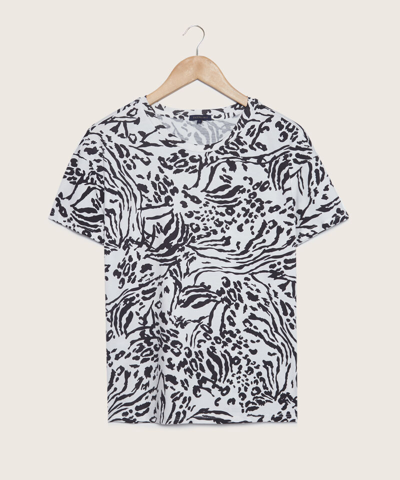 Camiseta Manga Corta Corrida Estampada Con Cuello Redondo