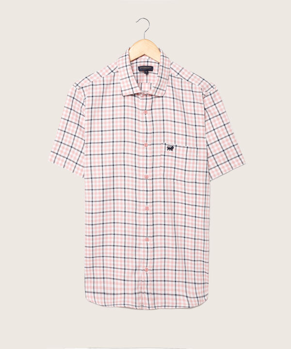 Camisa Preteñida Manga Corta Con Bolsillo Y Silueta Slim Fit