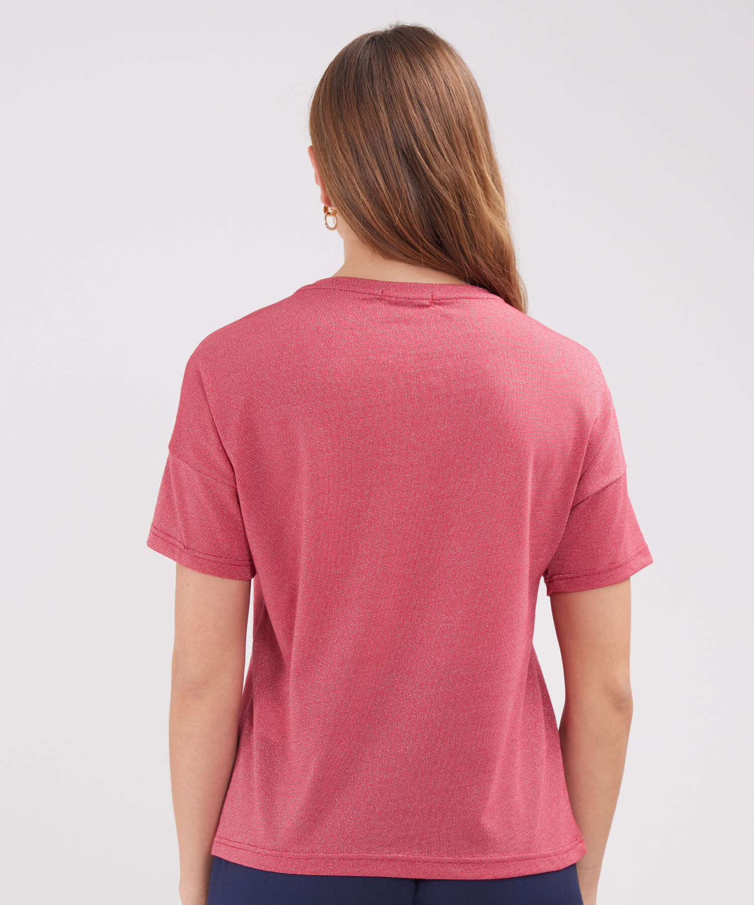Camiseta Manga Corta Unicolor, Cuello Redondo, Silueta Amplia