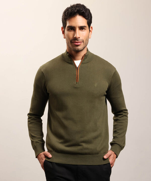 Buzo de Tejido Liso con Cuello Alto y Cremallera Para Hombre image number null