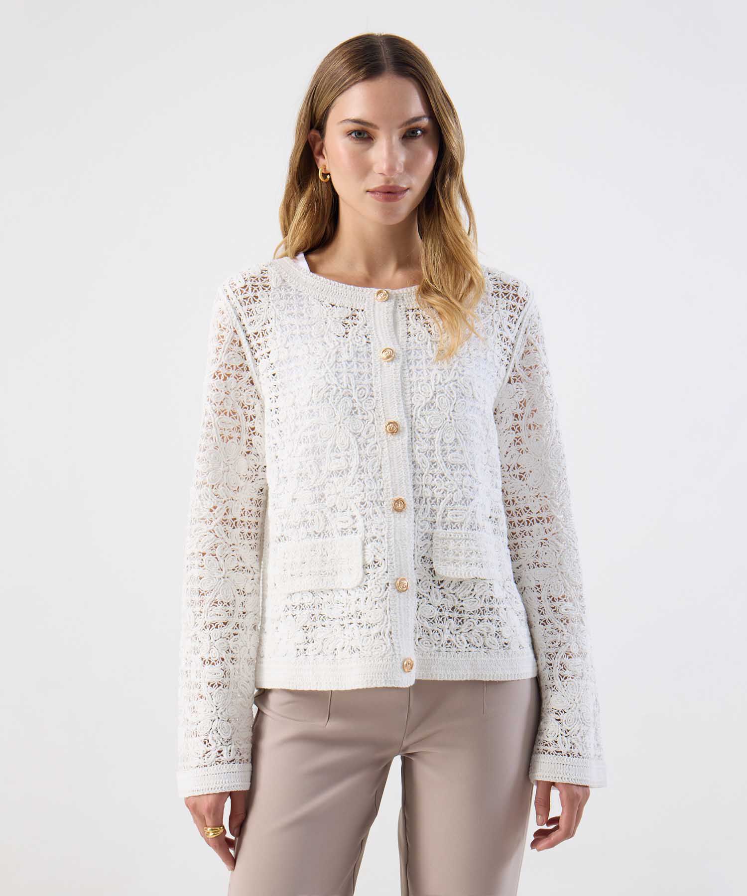 Chaqueta Casual Tejido Calado Elegante Mujer