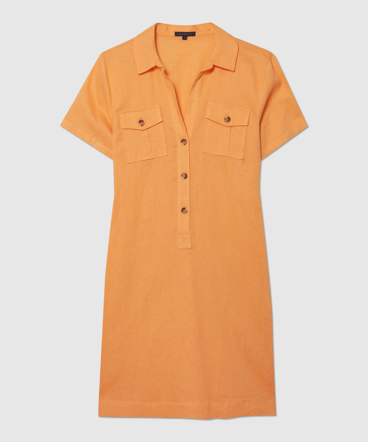 Vestido Camisero Manga Corta En Lino