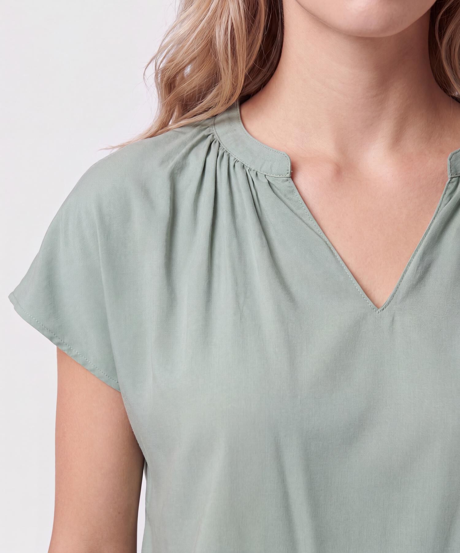Blusa Cuello V Fruncido Para Mujer