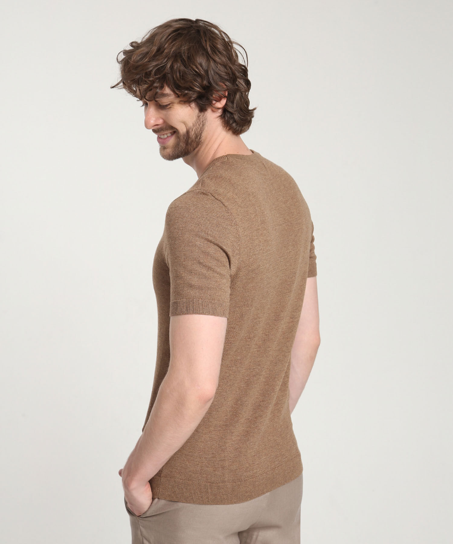 Camiseta Manga Corta Escote Redondo Unicolor Tejida