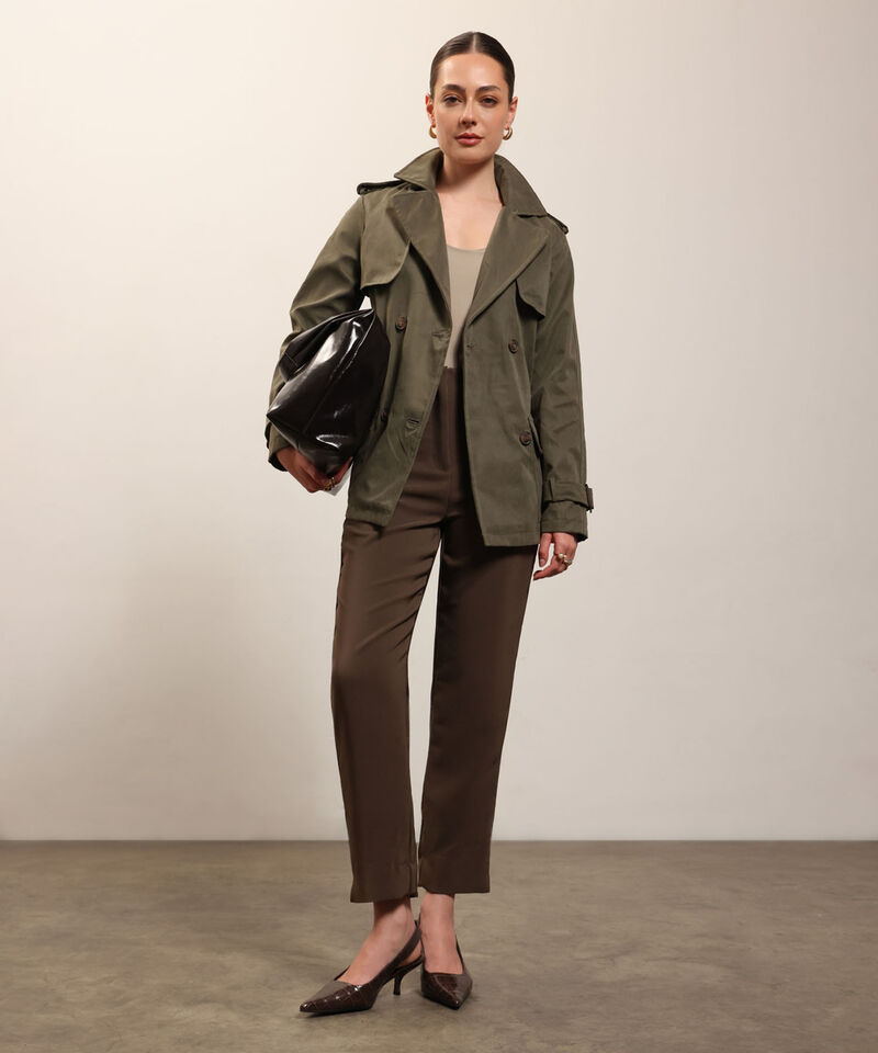 Chaqueta Trench Unicolor Con Cinturon 