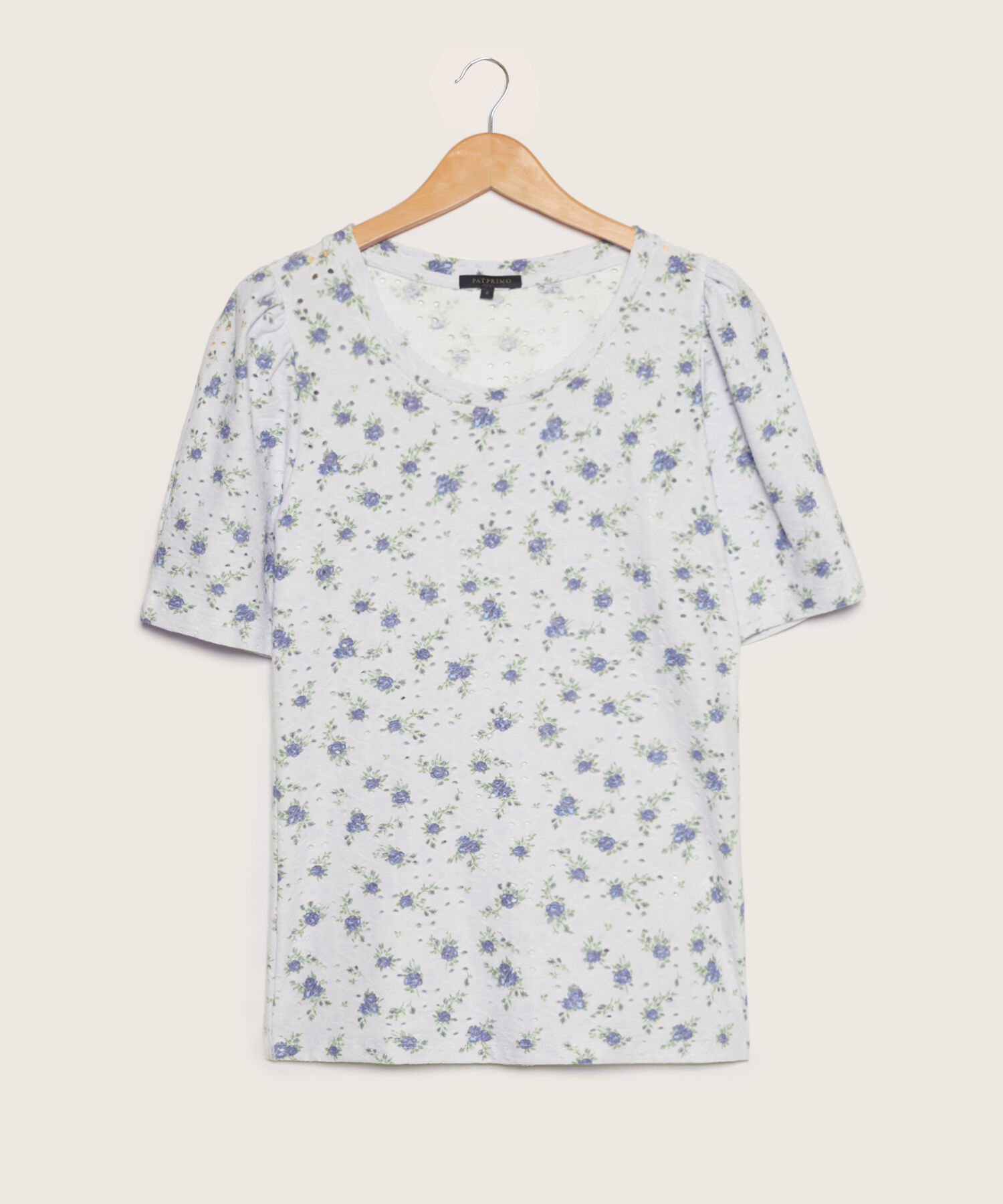 Camiseta Estampada Textura, Cuello Redondo, Manga 3/4 Bombacha