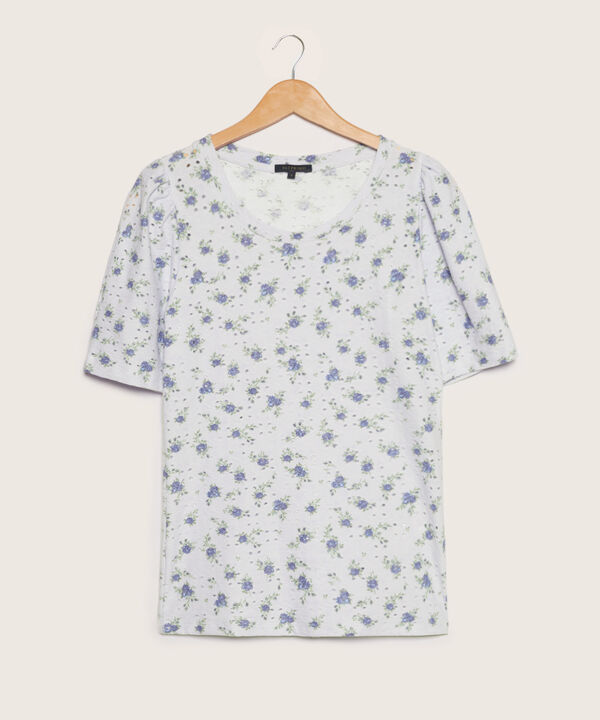 Camiseta Estampada Textura, Cuello Redondo, Manga 3/4 Bombacha