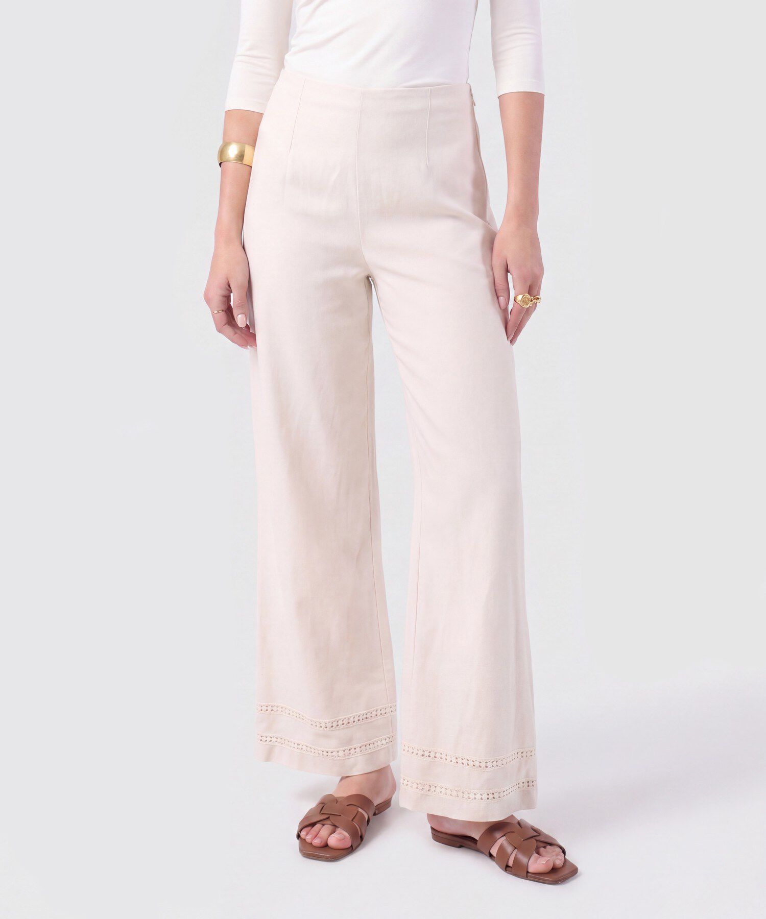 Pantal&oacute;n De Bota Ancha Con Encaje Para Mujer