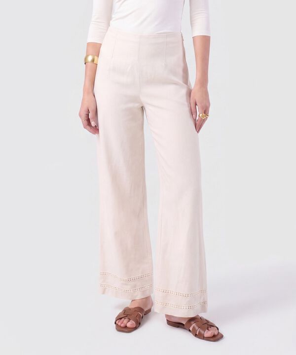 Pantal&oacute;n De Bota Ancha Con Encaje Para Mujer