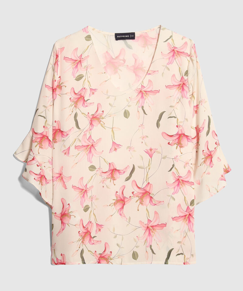 Blusa Estampada Con Volero En Mangas
