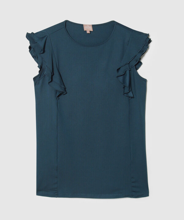 Camiseta Unicolor Escote Redondo Manga Sisa Con Boleros, Carmin Alba