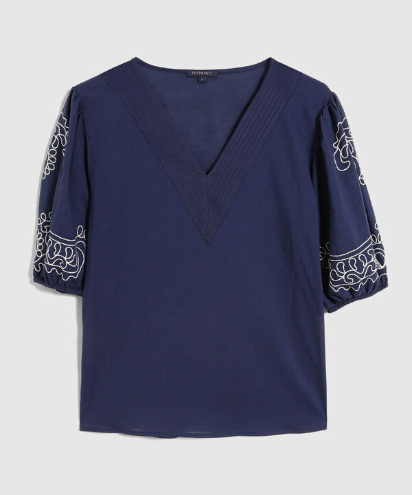 Blusa Manga Bombacha Con Bordado
