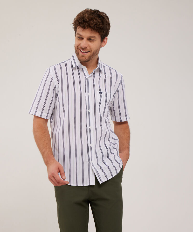 Camisa Manga Corta Estampada Con Bolsillo Blanco
