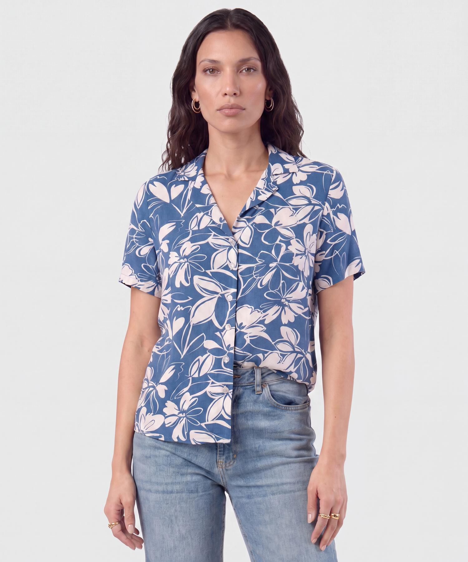 Camisa Manga Corta Cuello Camisero Para Mujer