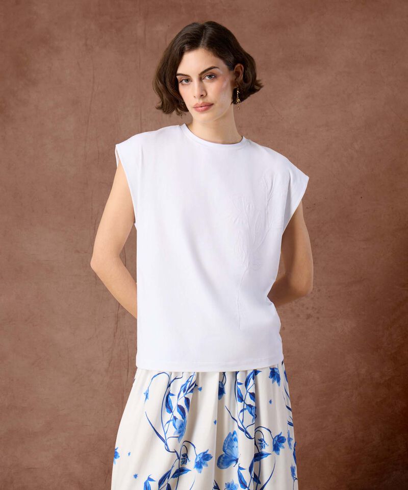 Camiseta Para Mujer Estampado Relieve Hombro Ca&iacute;do