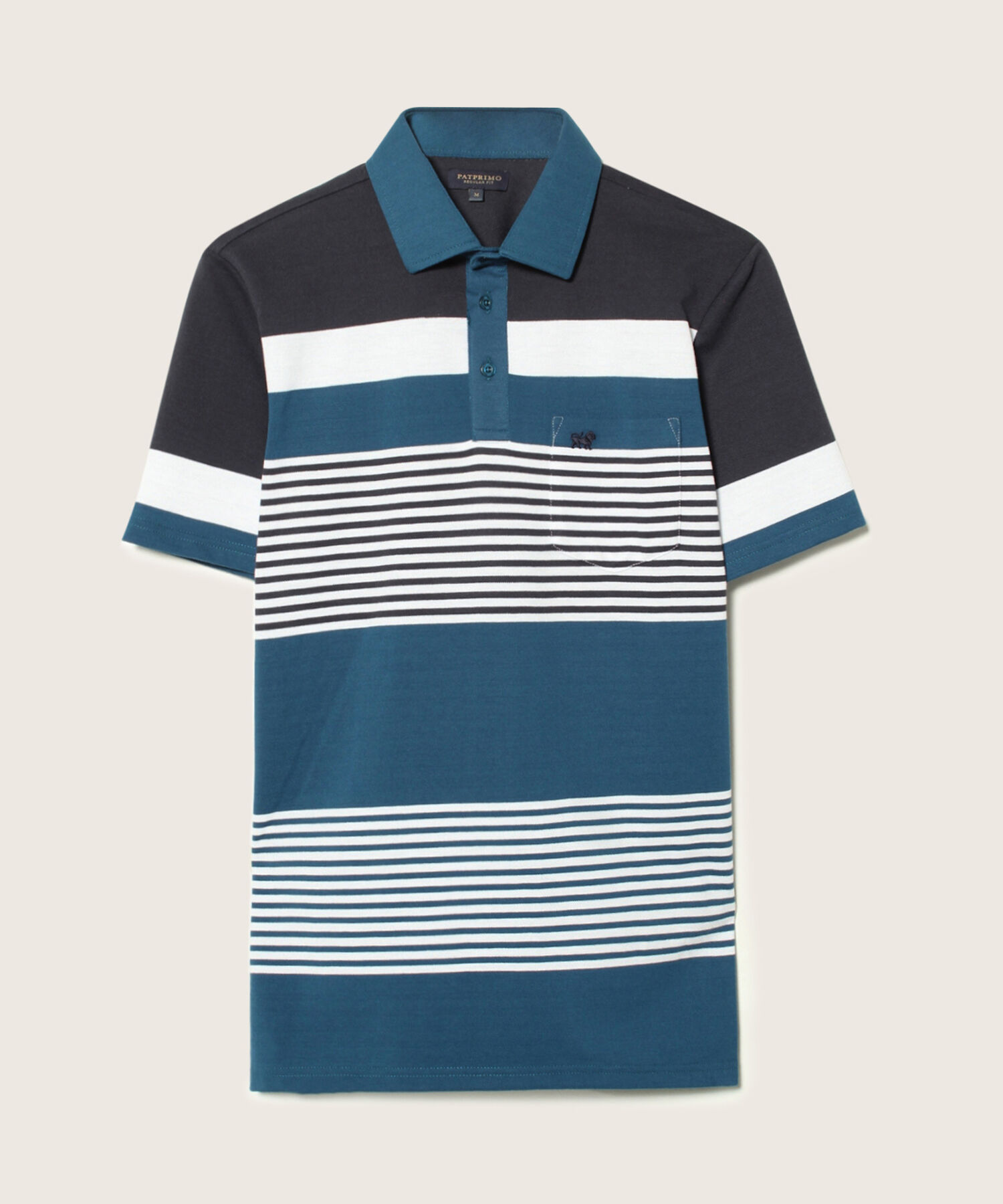Polo Cuello Duro Con Bolsillo, Pique Preteñido Y Silueta Regular Fit Azul