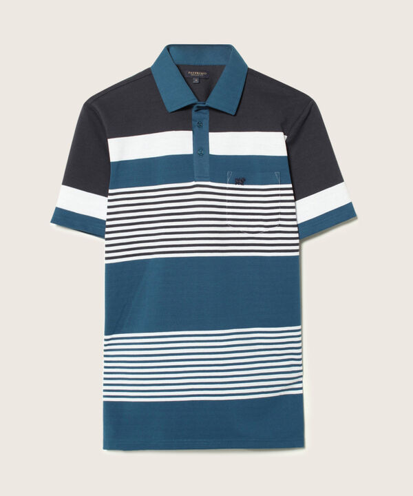 Polo Cuello Duro Con Bolsillo, Pique Preteñido Y Silueta Regular Fit Azul