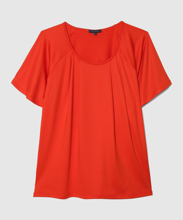 Camiseta Unicolor Manga Corta Tipo Campana, Escote Redondo Con Pliegues En Centro Frente, Serena