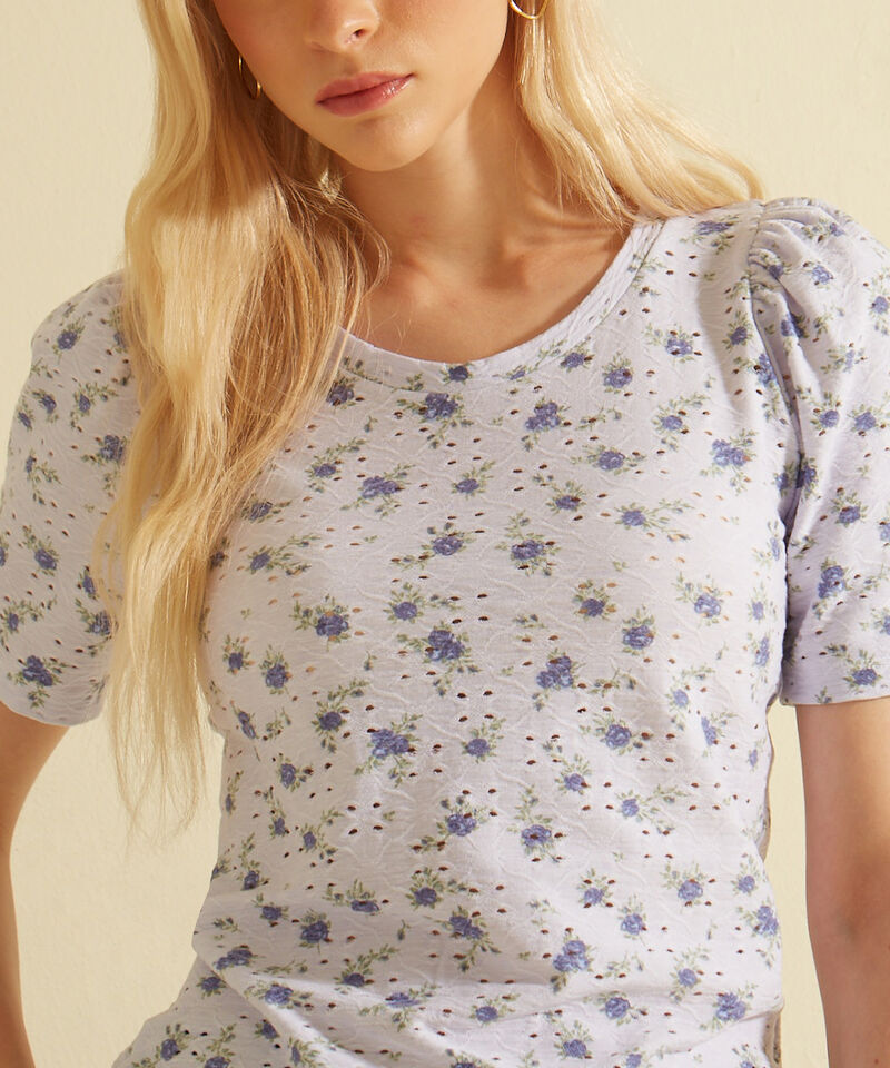 Camiseta Estampada Textura, Cuello Redondo, Manga 3/4 Bombacha