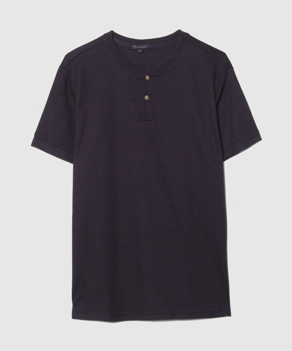 Camiseta Manga Corta Unicolor Cuello Henley