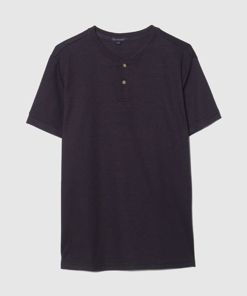 Camiseta Manga Corta Unicolor Cuello Henley